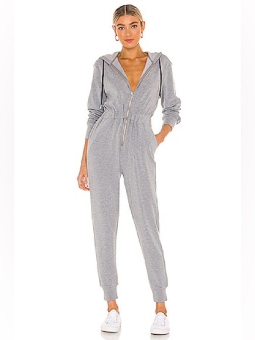 WeWoreWhat grey hooded jumpsuit romper with elastic waist women’s size XL